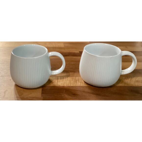 Set of 2 World Market White Coffee Mug Cups 3" Tall Embossed Ribbed - Picture 9 of 11